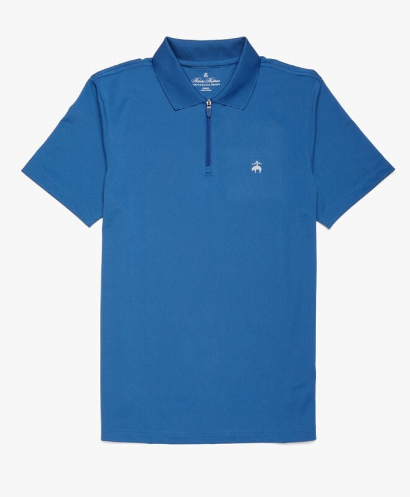 Blue Brooks Brothers Performance Zip Men Polo | LVG-436210