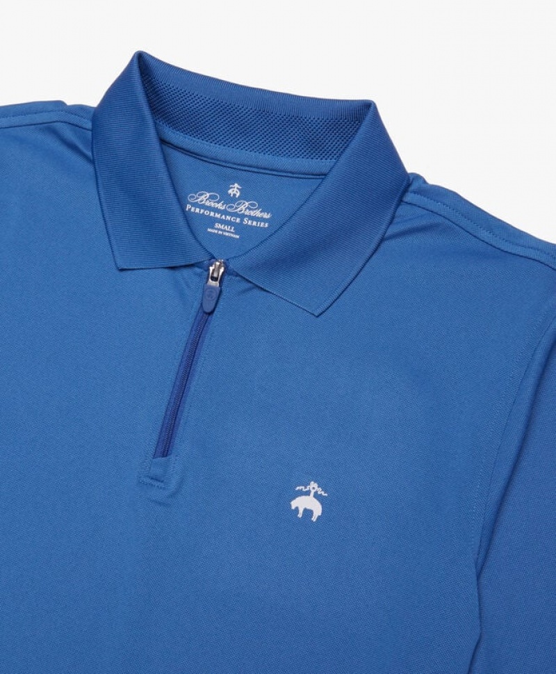 Blue Brooks Brothers Performance Zip Men Polo | LVG-436210