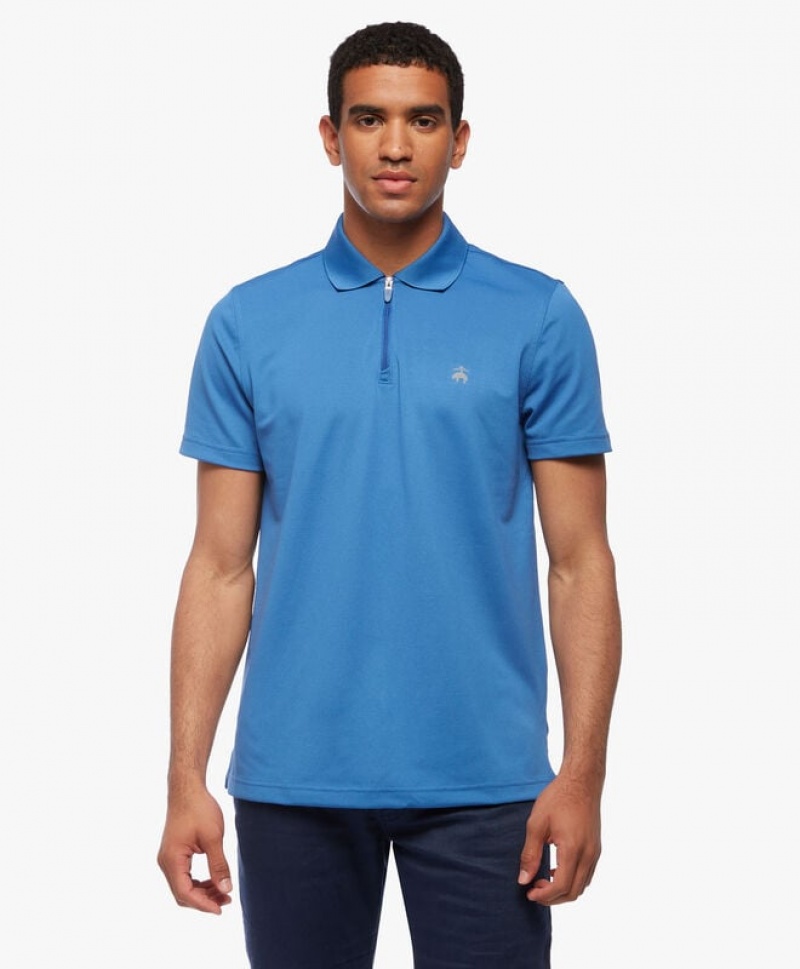 Blue Brooks Brothers Performance Zip Men Polo | LVG-436210