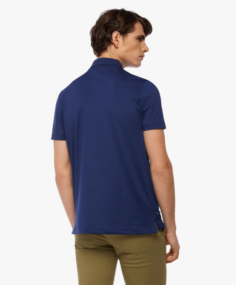 Blue Brooks Brothers Performance Zip Men Polo | GLB-025894