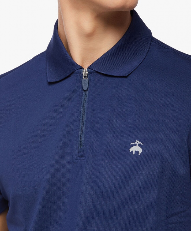 Blue Brooks Brothers Performance Zip Men Polo | GLB-025894