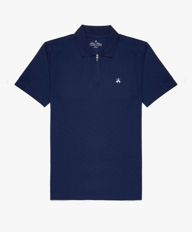 Blue Brooks Brothers Performance Zip Men Polo | GLB-025894