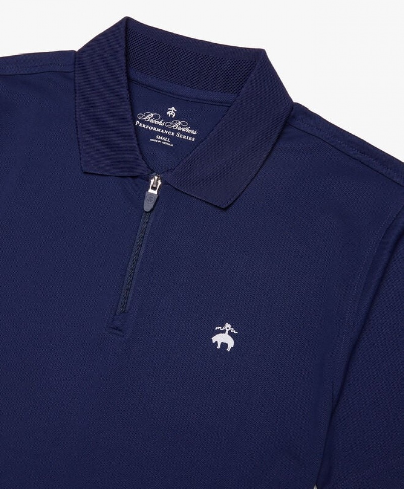 Blue Brooks Brothers Performance Zip Men Polo | GLB-025894