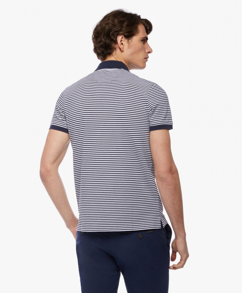 Blue Brooks Brothers Pique Striped Slim Fit Men Polo | IDJ-824195