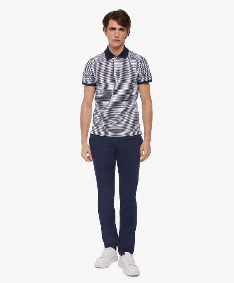 Blue Brooks Brothers Pique Striped Slim Fit Men Polo | IDJ-824195