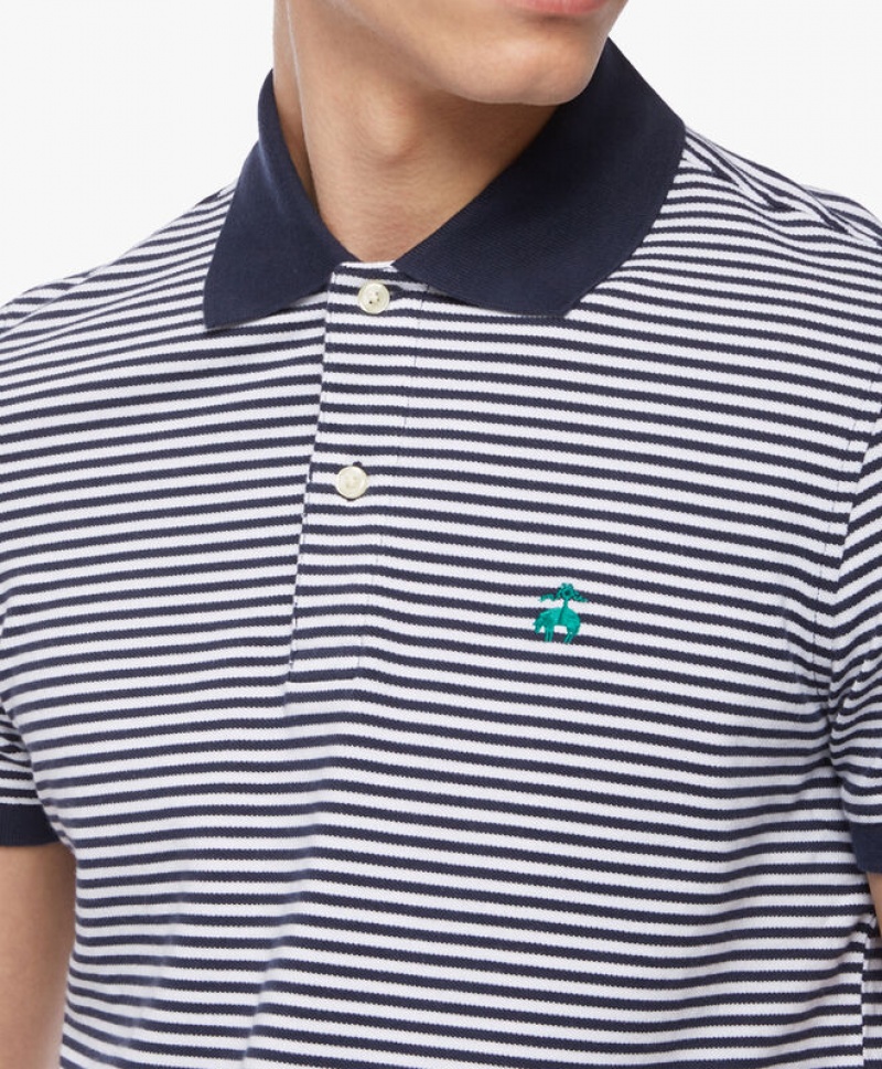 Blue Brooks Brothers Pique Striped Slim Fit Men Polo | IDJ-824195