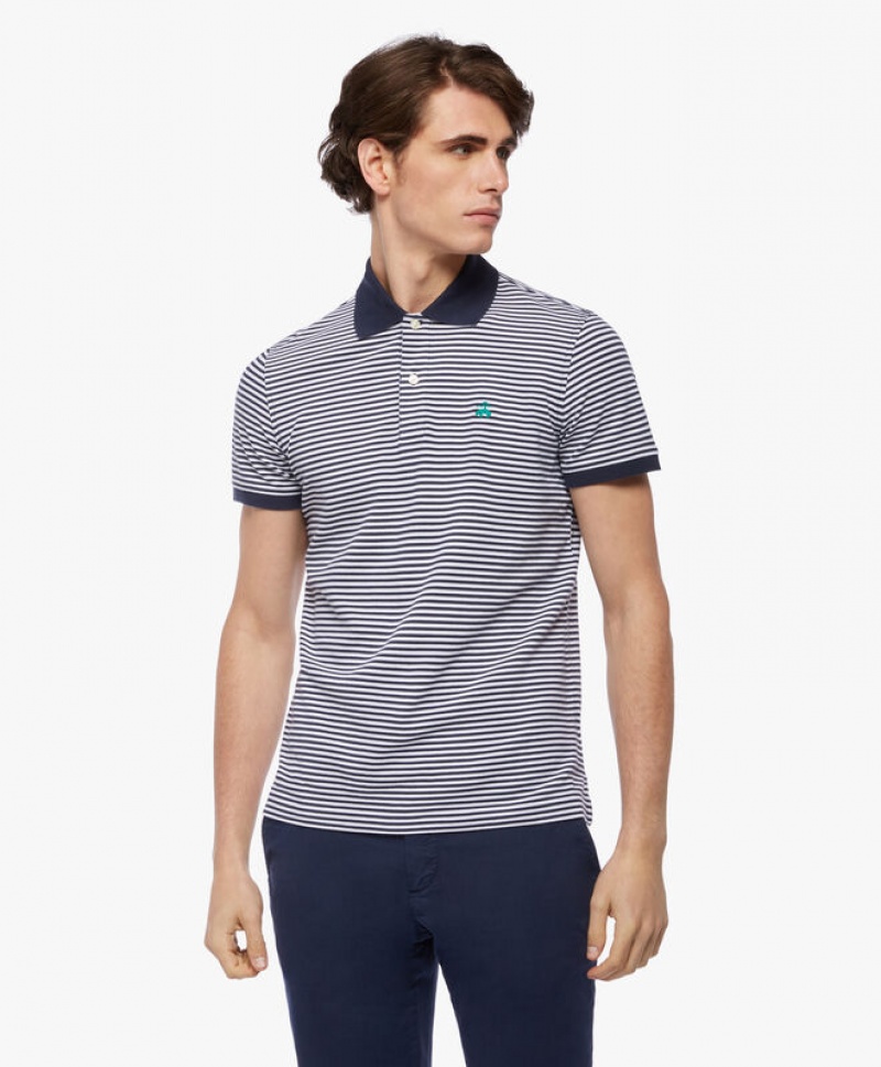 Blue Brooks Brothers Pique Striped Slim Fit Men Polo | IDJ-824195