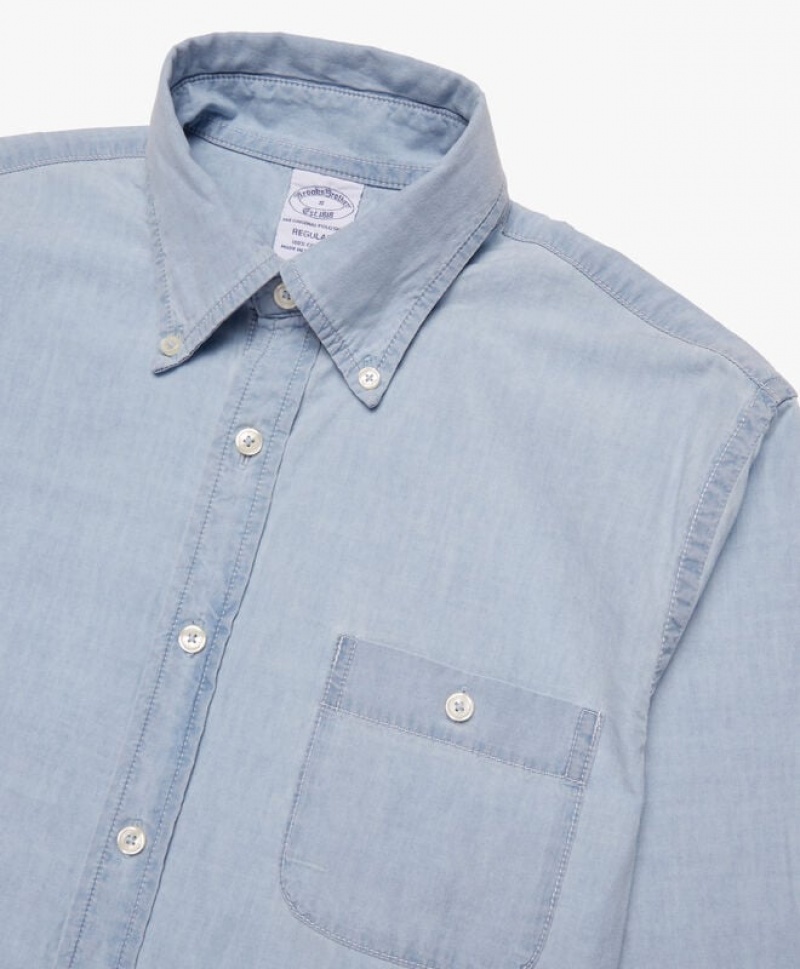 Blue Brooks Brothers Polo Button Down Collar Men Shirts | YCP-837691