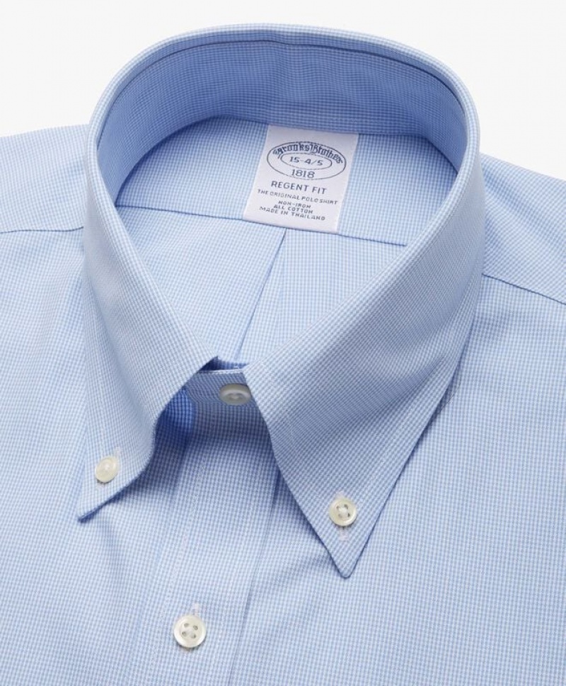 Blue Brooks Brothers Regent Regular-fit Non-iron, Pinpoint, Button-Down Collar Men Shirts | JQX-538790