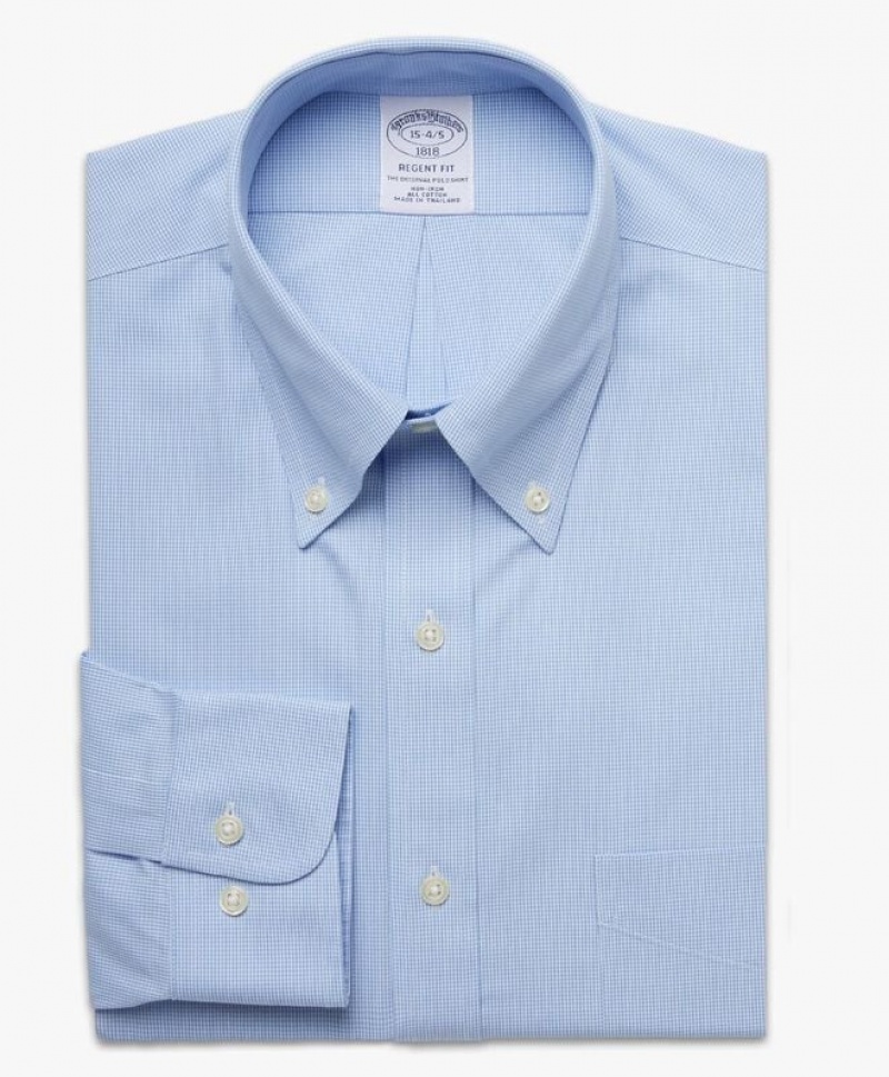 Blue Brooks Brothers Regent Regular-fit Non-iron, Pinpoint, Button-Down Collar Men Shirts | JQX-538790