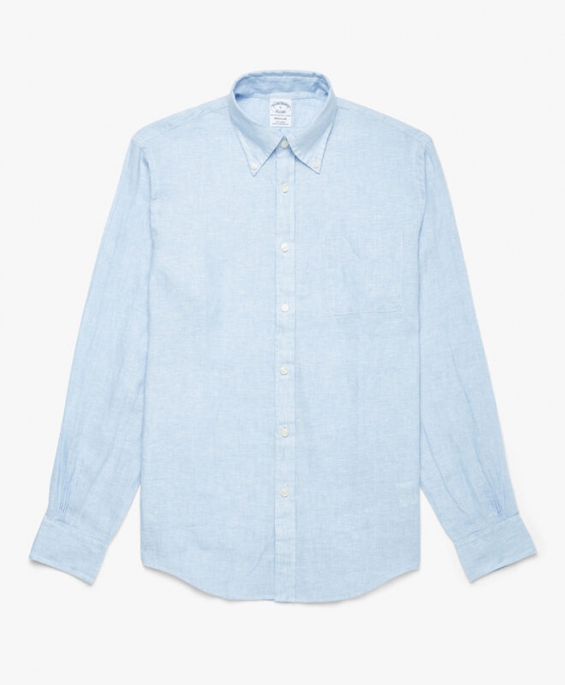 Blue Brooks Brothers Regent regular fit Irish Linen Men Shirts | WOD-467205