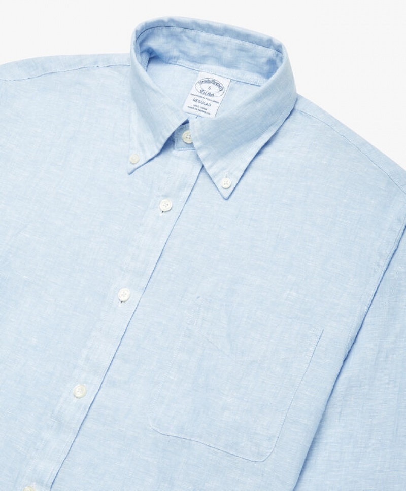 Blue Brooks Brothers Regent regular fit Irish Linen Men Shirts | WOD-467205