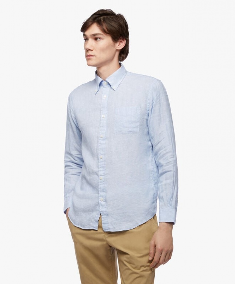 Blue Brooks Brothers Regent regular fit Irish Linen Men Shirts | WOD-467205