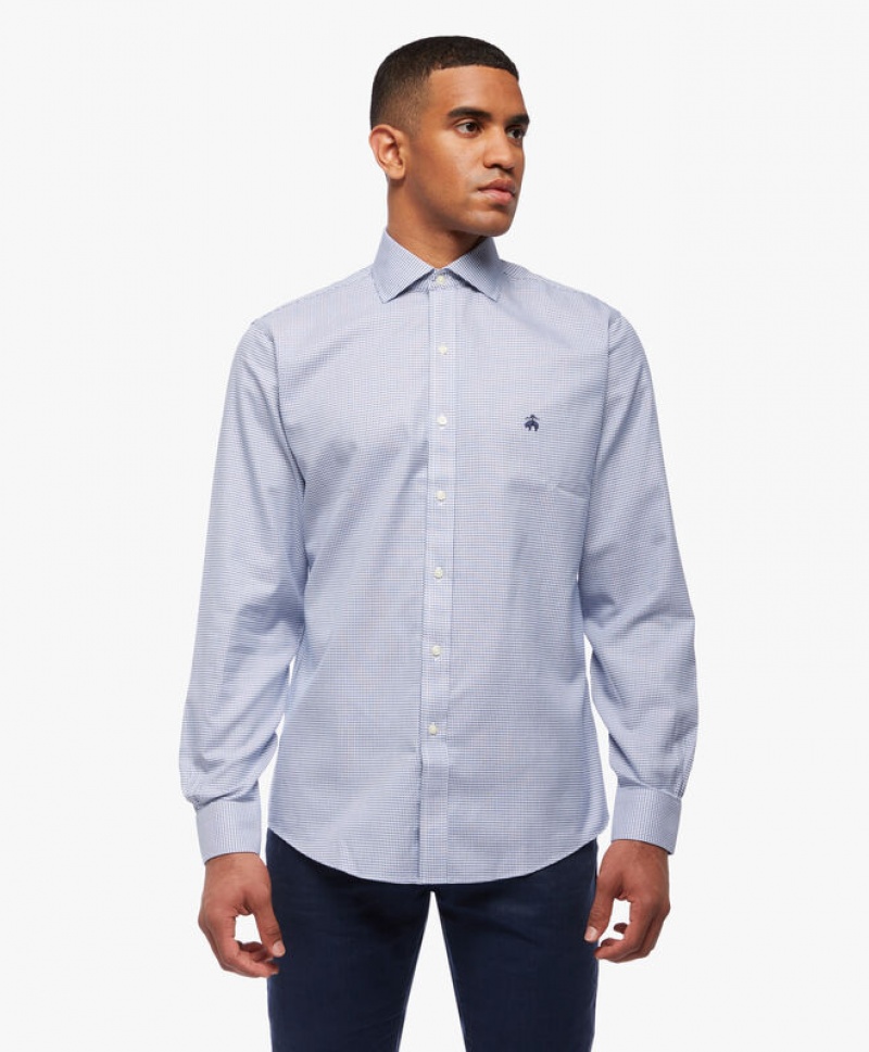 Blue Brooks Brothers Regular Fit Blue Non-Iron Spread Collar Men Shirts | FHZ-736495