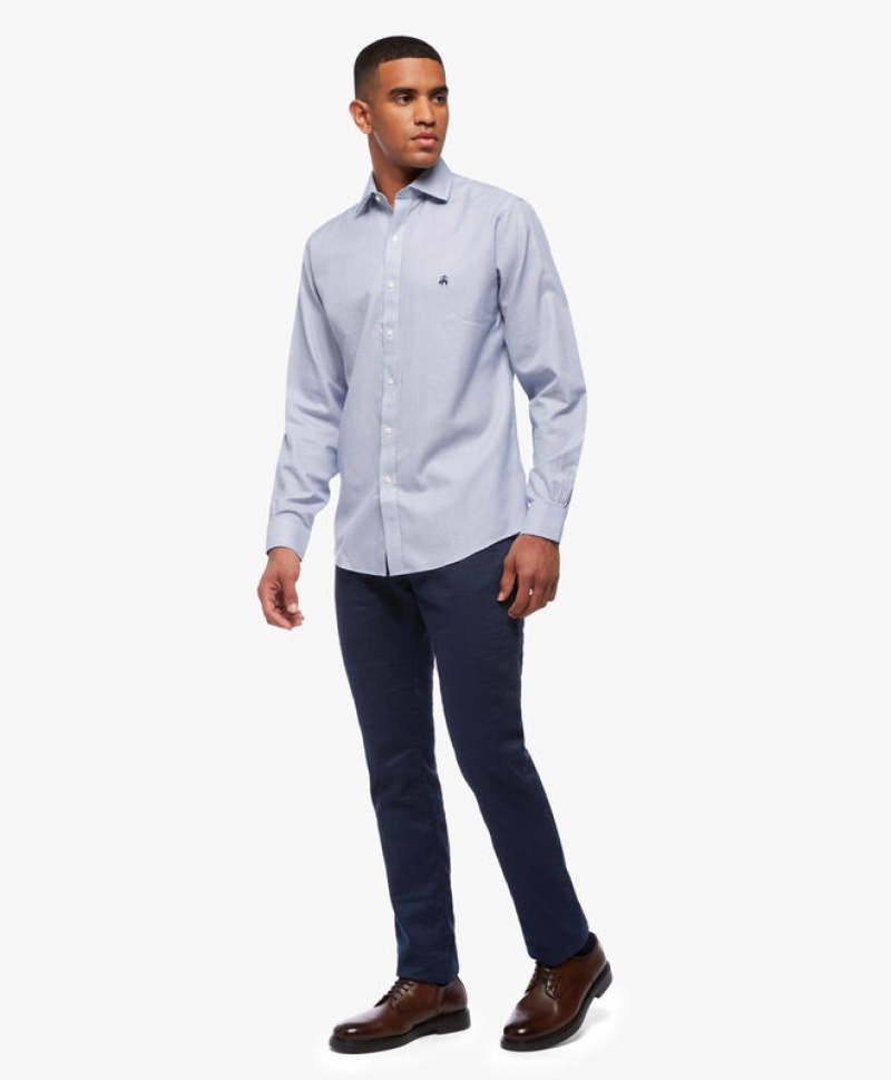 Blue Brooks Brothers Regular Fit Blue Non-Iron Spread Collar Men Shirts | FHZ-736495