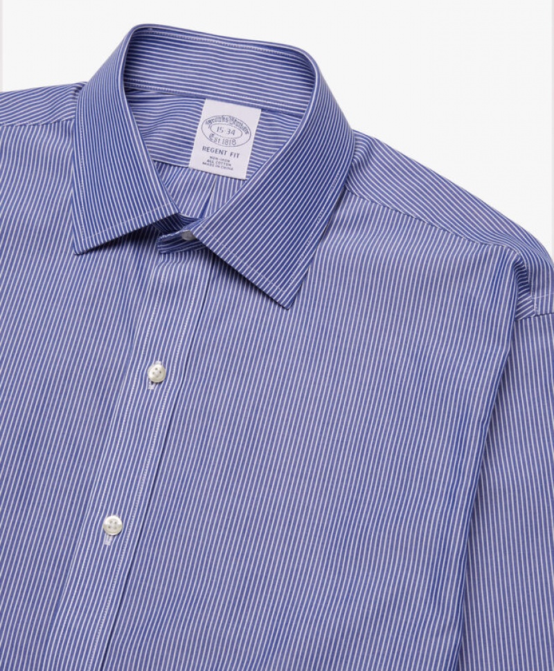 Blue Brooks Brothers Regular Fit Blue Non-Iron Ainsley Collar Men Shirts | ZEQ-345286