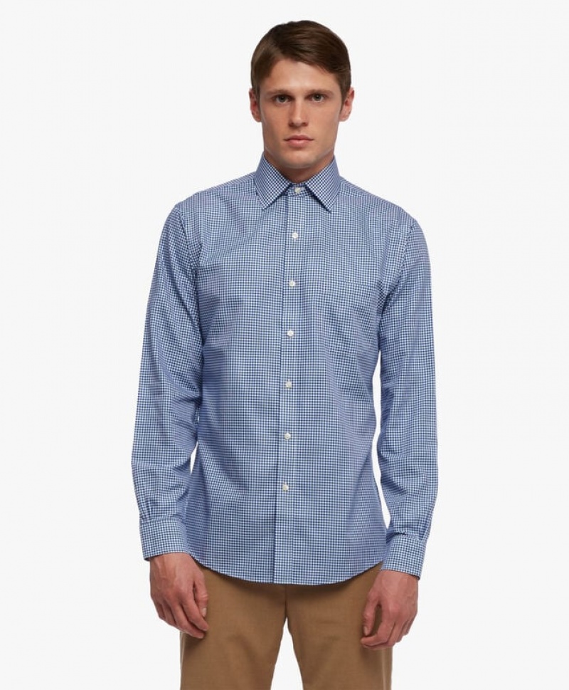 Blue Brooks Brothers Regular Fit Blue Non-Iron Ainsley Collar Men Shirts | JKG-098647