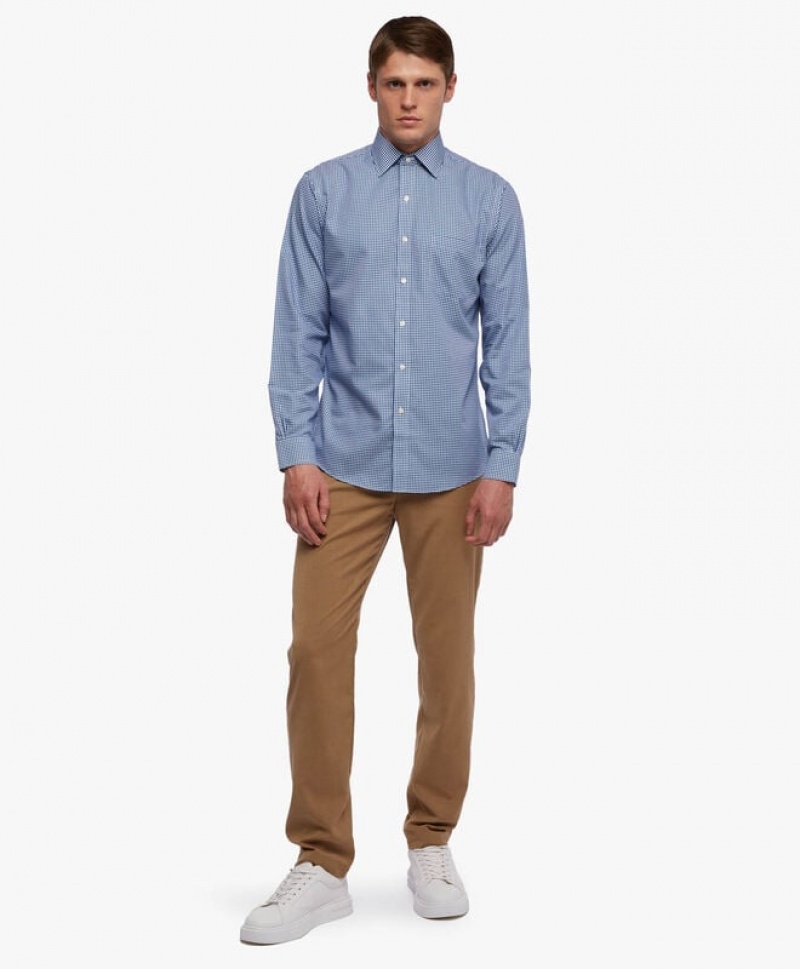 Blue Brooks Brothers Regular Fit Blue Non-Iron Ainsley Collar Men Shirts | JKG-098647