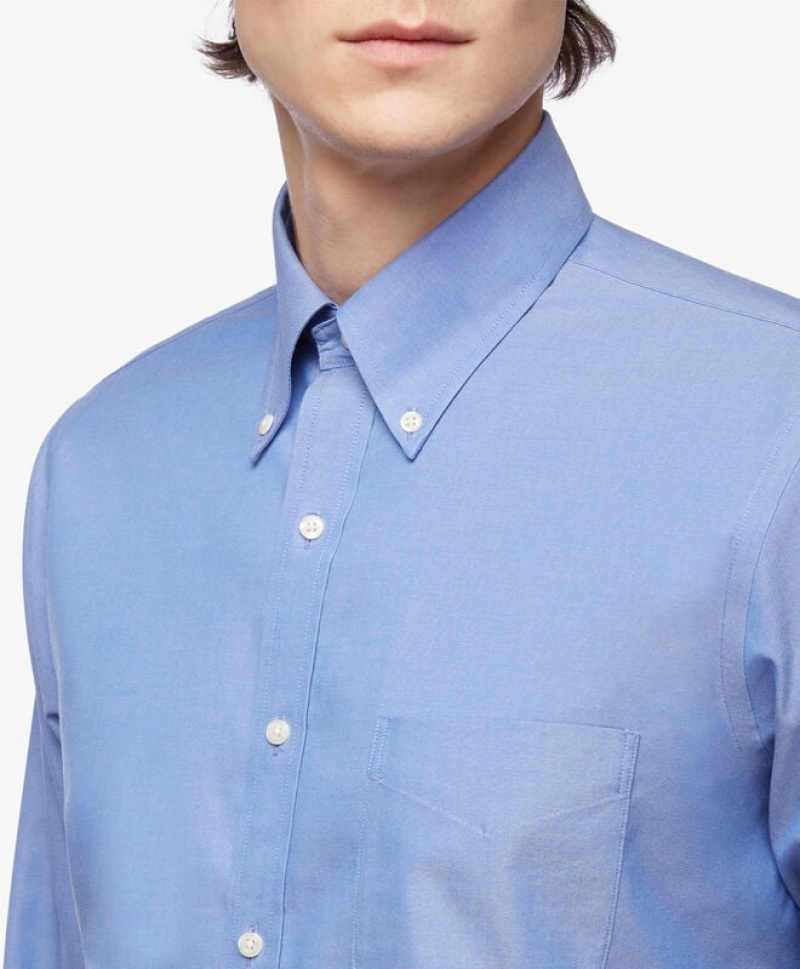 Blue Brooks Brothers Regular Fit Blue Non-Iron Pinpoint Button Down Men Shirts | ENX-706329