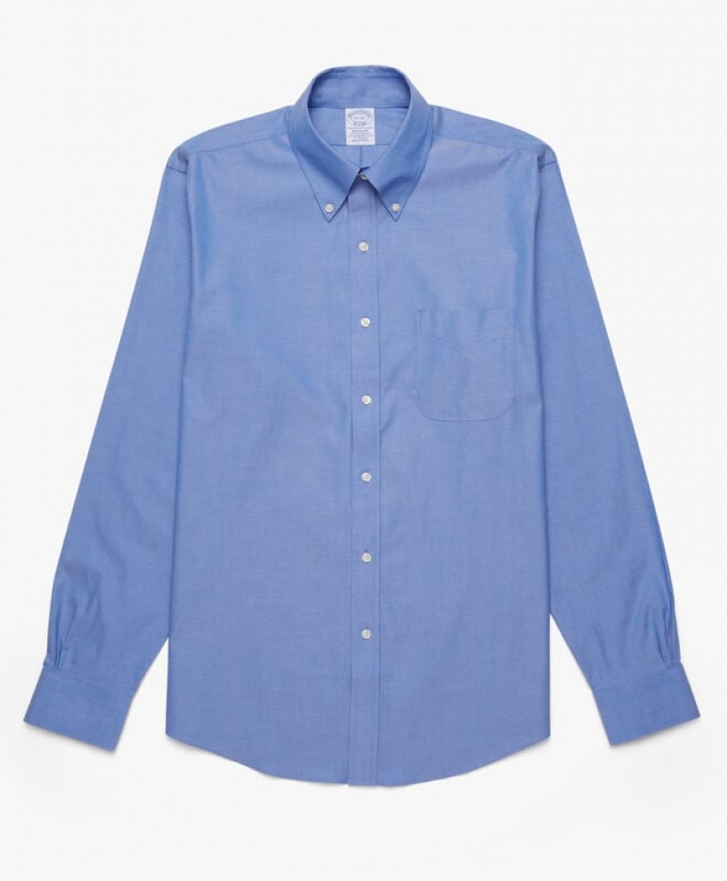 Blue Brooks Brothers Regular Fit Blue Non-Iron Pinpoint Button Down Men Shirts | ENX-706329