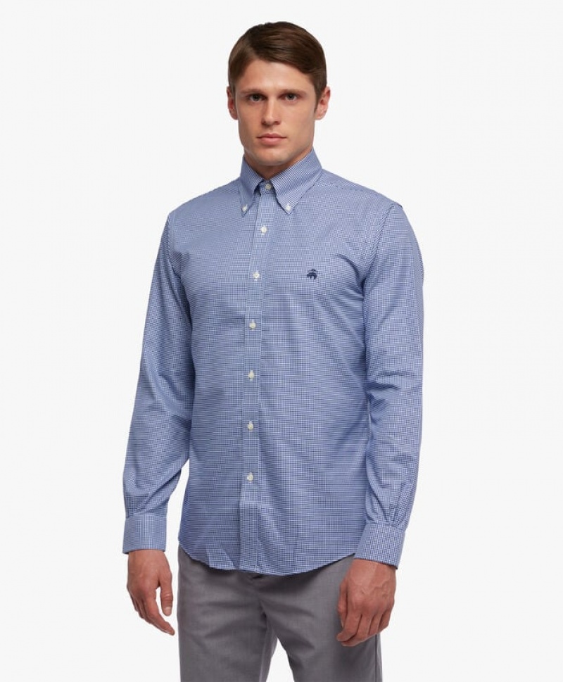 Blue Brooks Brothers Regular Fit Blue Non-Iron Button Down Men Shirts | IYH-051936