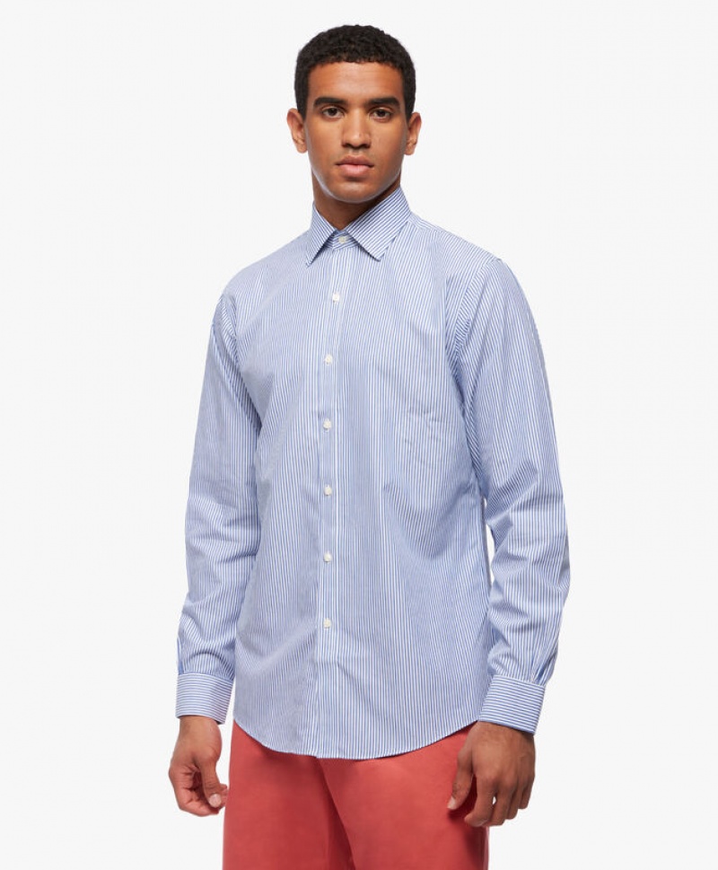 Blue Brooks Brothers Regular Fit Blue Non-Iron Ainsley Collar Men Shirts | WOG-831754