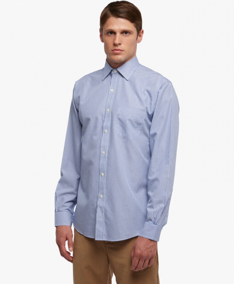 Blue Brooks Brothers Regular Fit Blue Non-Iron Ainsley Collar Men Shirts | FZU-031582