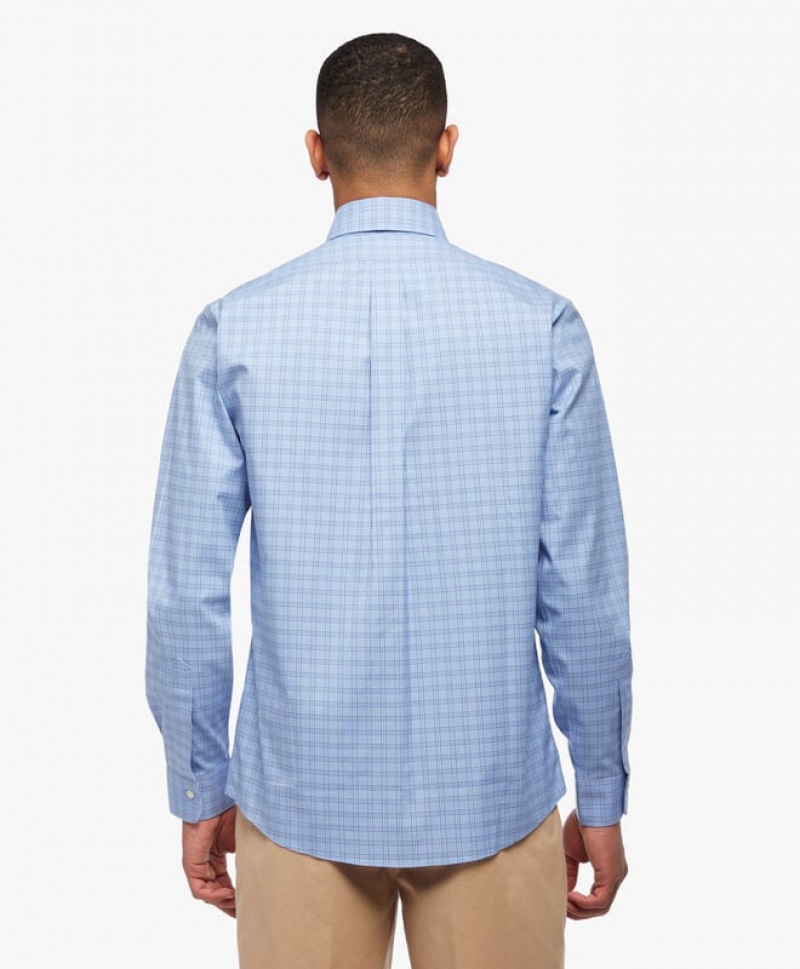 Blue Brooks Brothers Regular Fit Open Blue Non-Iron Pinpoint Button Down Men Shirts | DOZ-458610