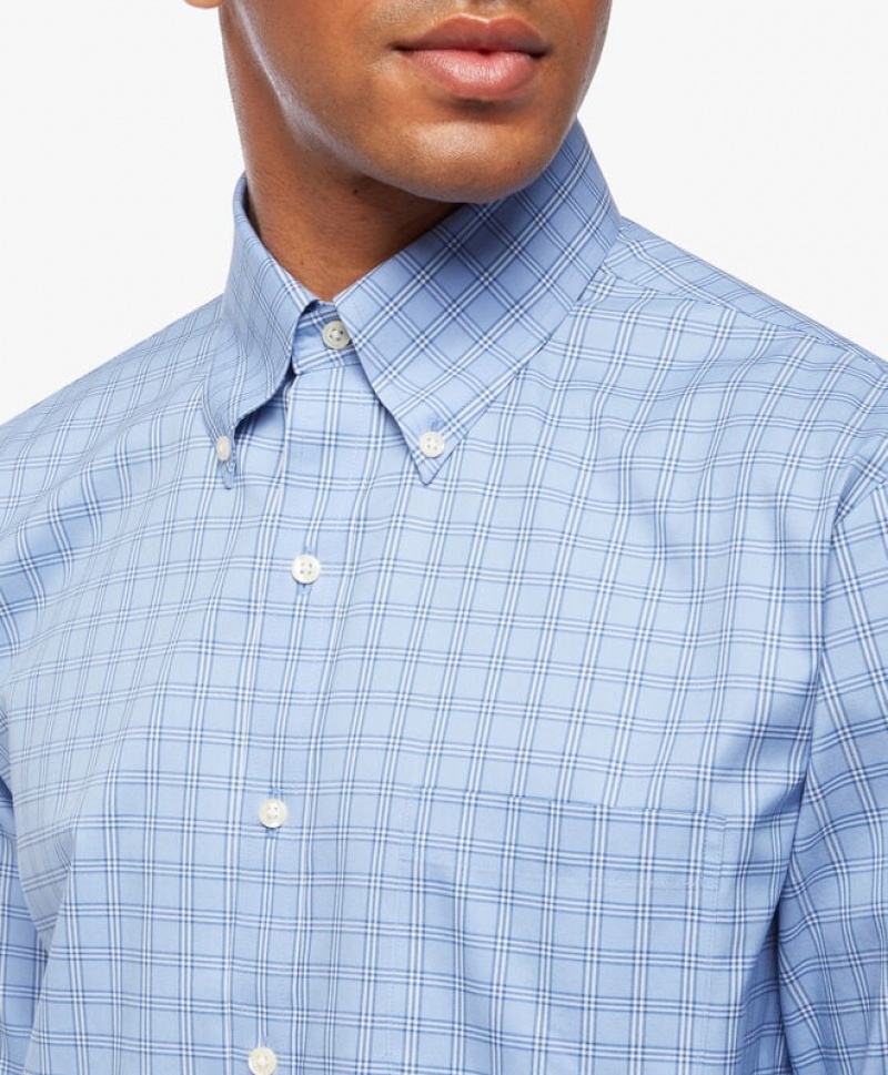 Blue Brooks Brothers Regular Fit Open Blue Non-Iron Pinpoint Button Down Men Shirts | DOZ-458610