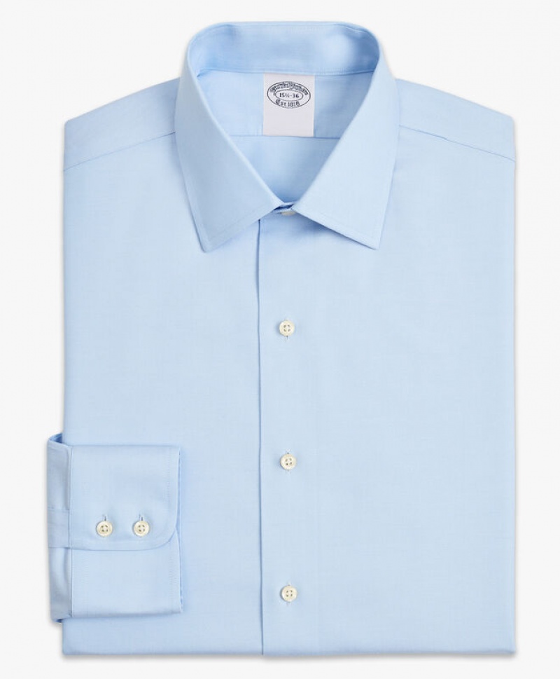 Blue Brooks Brothers Regular Fit Pastel Blue Non-Iron Twill Ainsley Collar Men Shirts | HMT-651209