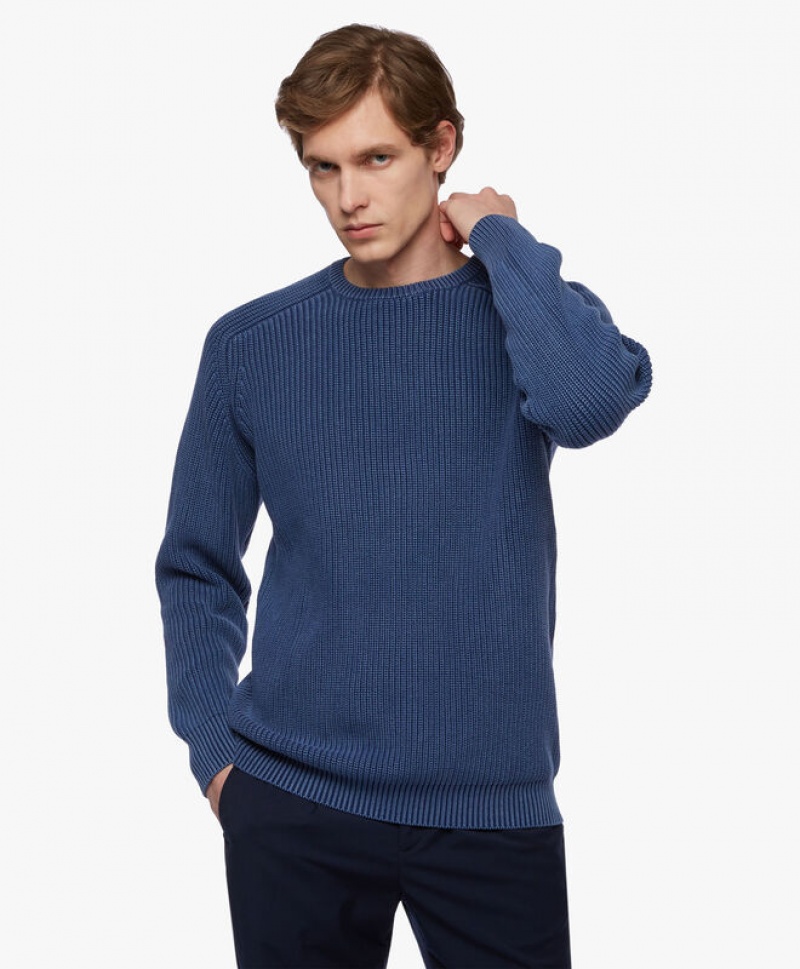 Blue Brooks Brothers Ribbed Cotton Men Sweaters | XNL-461790