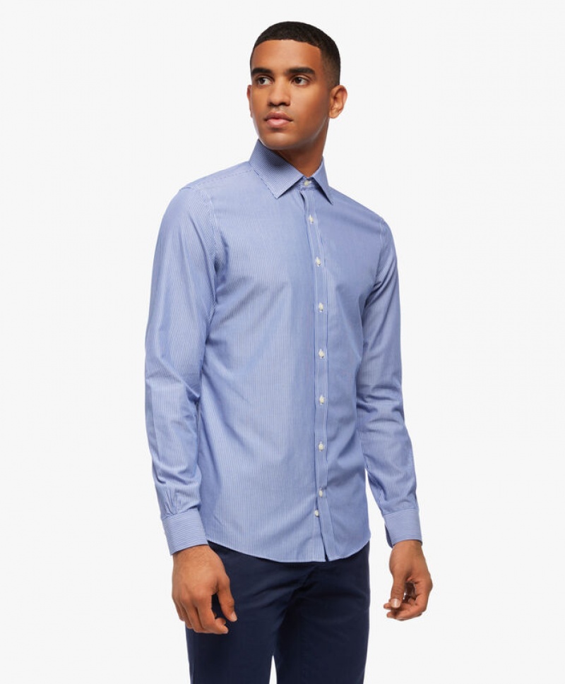 Blue Brooks Brothers Slim Fit Blue Non-Iron Ainsley Collar Men Shirts | GYL-829630