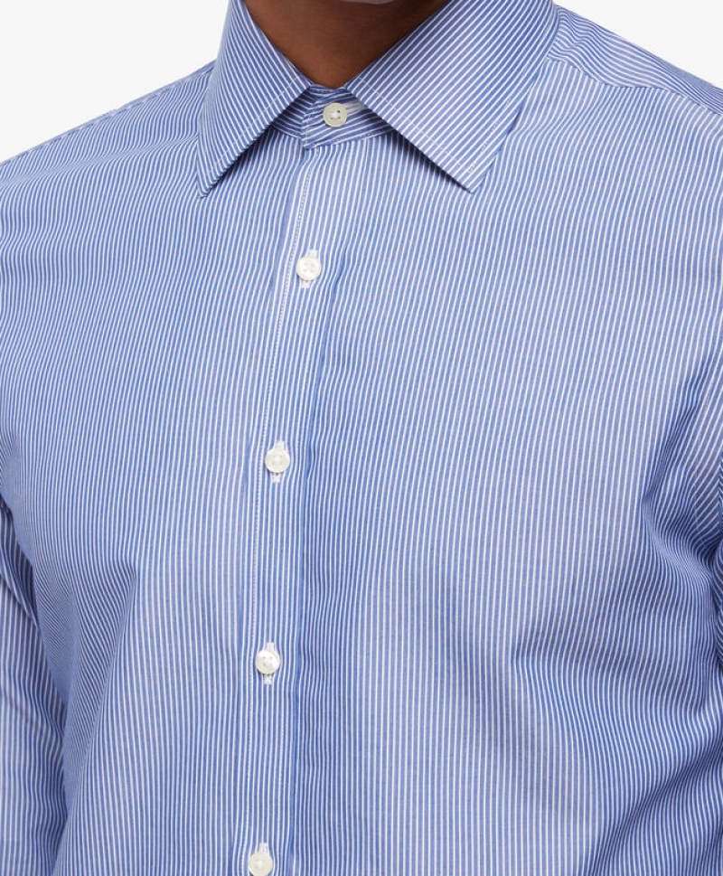 Blue Brooks Brothers Slim Fit Blue Non-Iron Ainsley Collar Men Shirts | GYL-829630