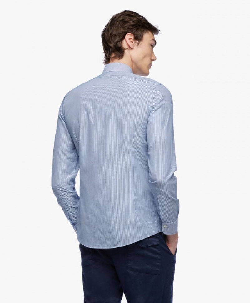 Blue Brooks Brothers Slim Fit Blue Non-Iron Ainsley Collar Men Shirts | IQR-583096