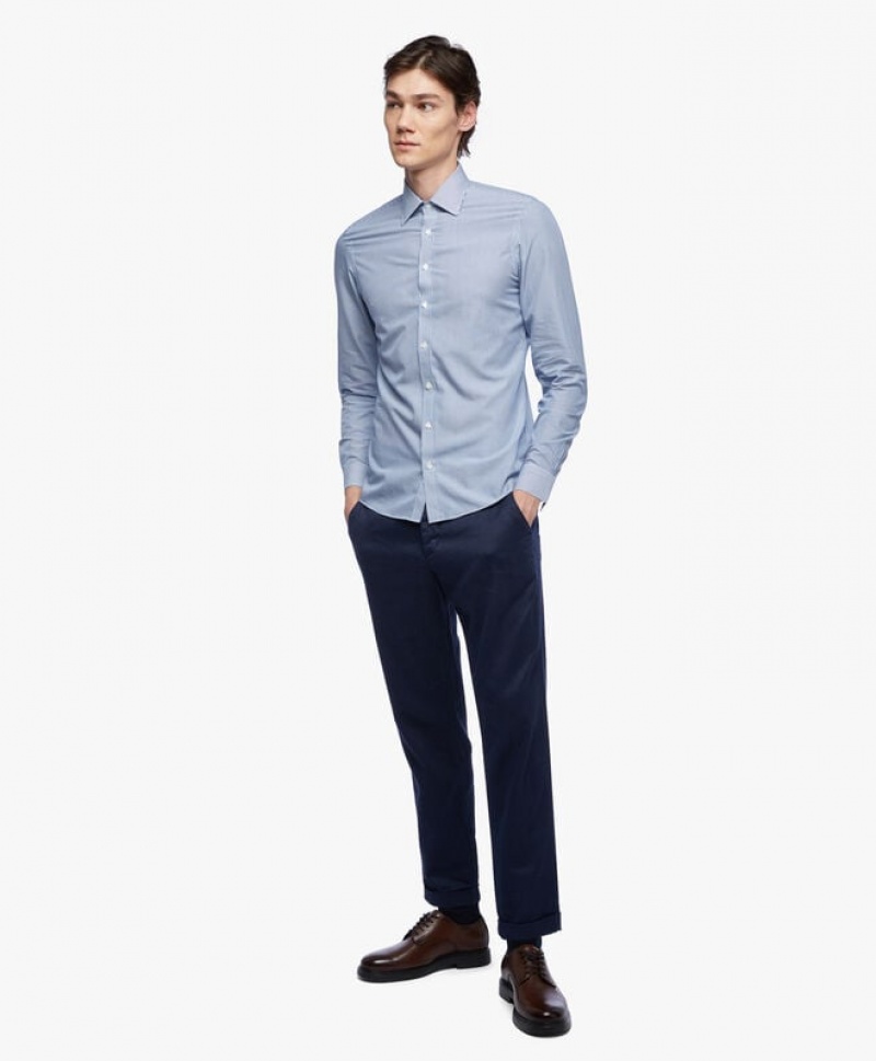 Blue Brooks Brothers Slim Fit Blue Non-Iron Ainsley Collar Men Shirts | IQR-583096