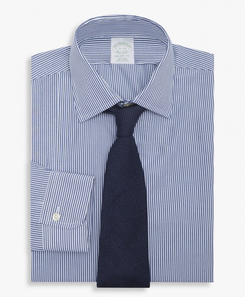 Blue Brooks Brothers Slim Fit Blue Non-Iron Ainsley Collar Men Shirts | IQR-583096