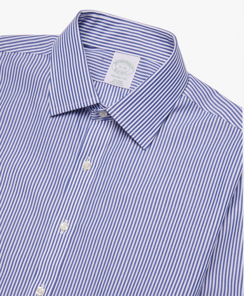 Blue Brooks Brothers Slim Fit Blue Non-Iron Ainsley Collar Men Shirts | XRU-927543