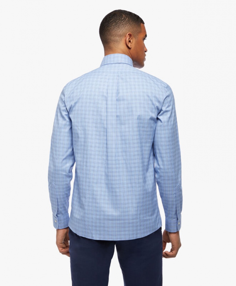 Blue Brooks Brothers Slim Fit Open Blue Non Iron Pinpoint Button Down Men Shirts | QRO-257891