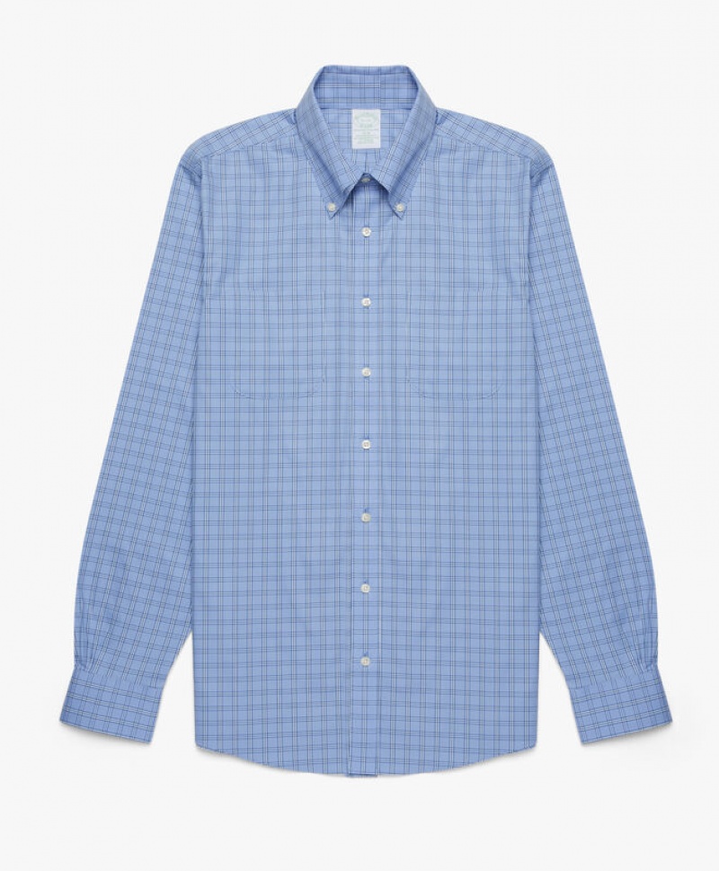 Blue Brooks Brothers Slim Fit Open Blue Non Iron Pinpoint Button Down Men Shirts | QRO-257891