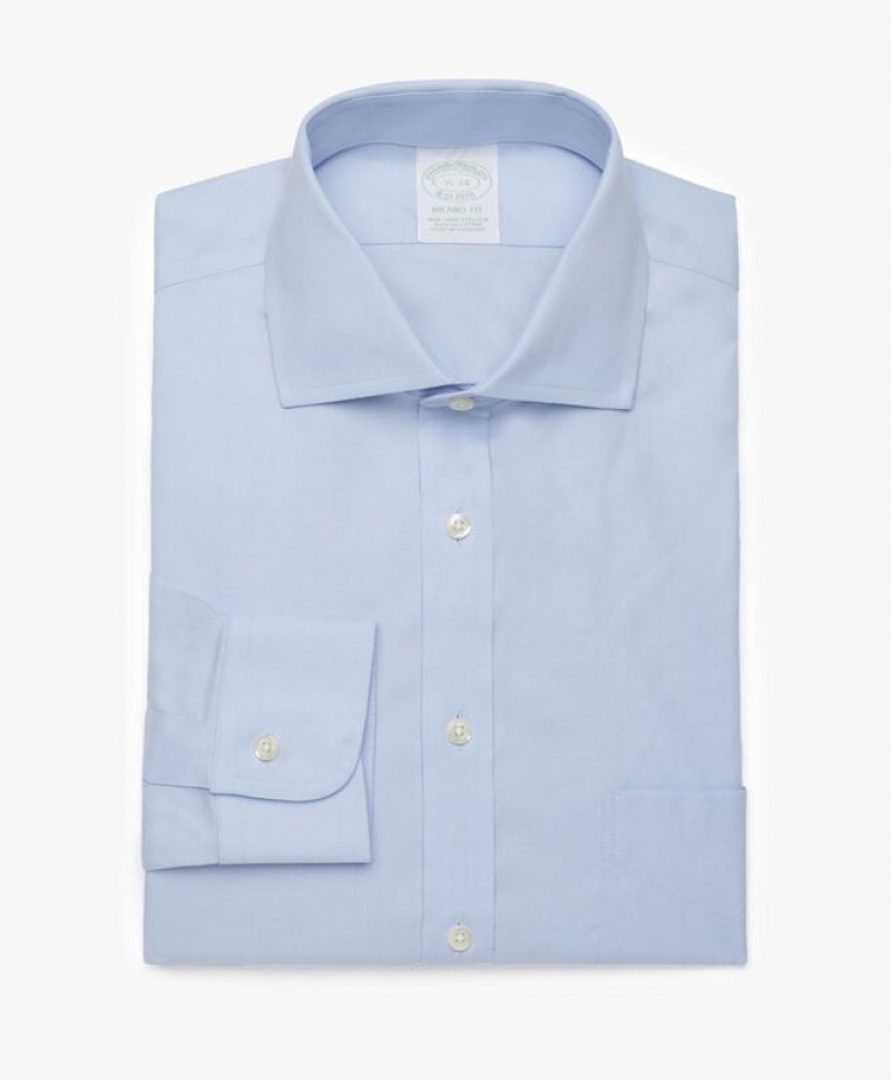 Blue Brooks Brothers Slim Fit Pastel Blue Non-Iron English Spread Collar Men Shirts | TSZ-635287