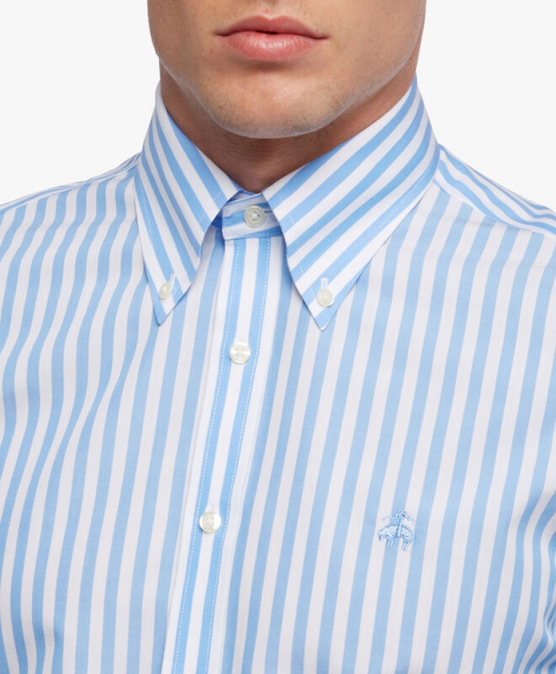 Blue Brooks Brothers Slim Fit Pastel Blue Non-Iron Button Down Men Shirts | GLN-892643