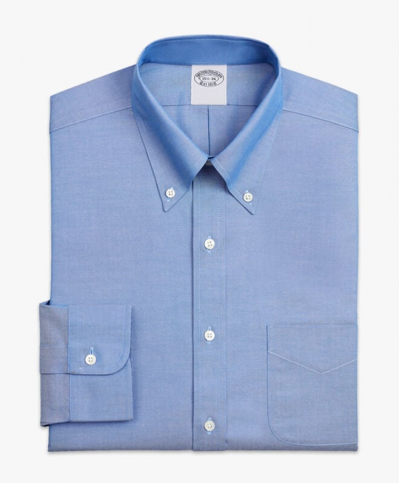 Blue Brooks Brothers Stretch Blue Non-Iron Pinpoint Button Down Men Shirts | YZT-698742