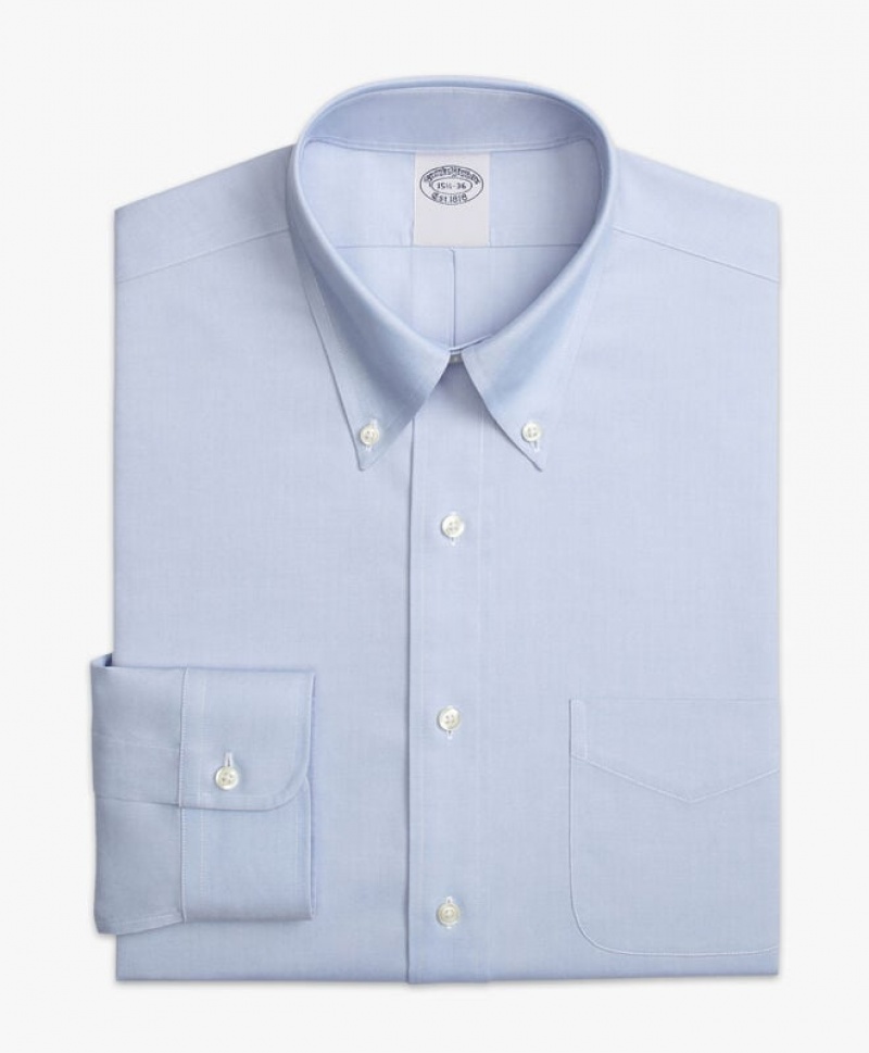 Blue Brooks Brothers Stretch Open Blue Non-Iron Pinpoint Button Down Men Shirts | VGO-817409