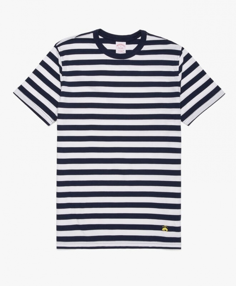 Blue Brooks Brothers Striped Supima Cotton Men T-shirts | WOK-902184