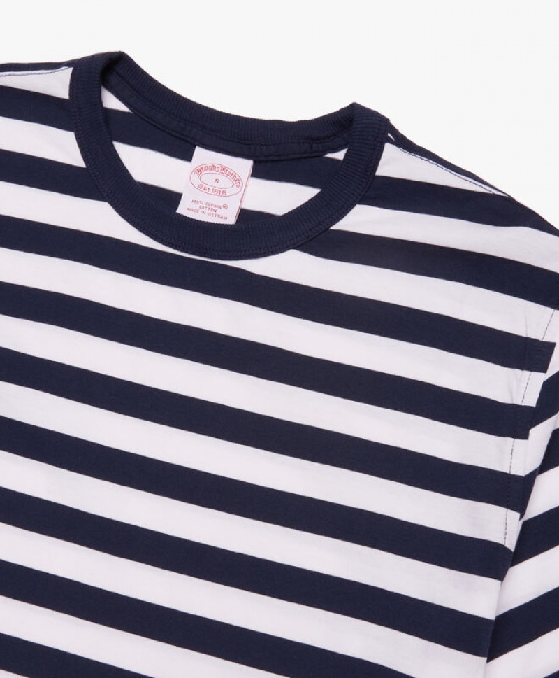 Blue Brooks Brothers Striped Supima Cotton Men T-shirts | WOK-902184