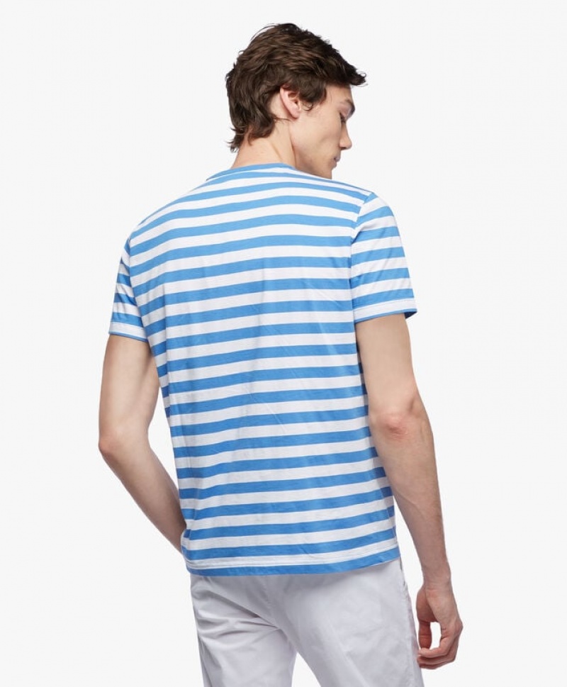 Blue Brooks Brothers Supima Cotton Slim Striped Men T-shirts | FCJ-839124