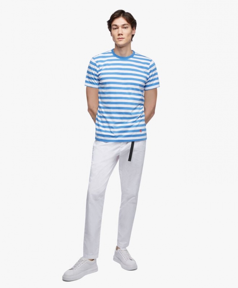 Blue Brooks Brothers Supima Cotton Slim Striped Men T-shirts | FCJ-839124