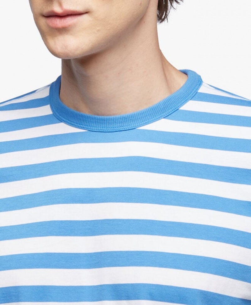 Blue Brooks Brothers Supima Cotton Slim Striped Men T-shirts | FCJ-839124