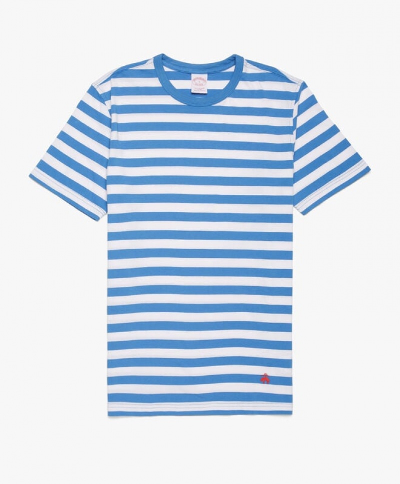 Blue Brooks Brothers Supima Cotton Slim Striped Men T-shirts | FCJ-839124