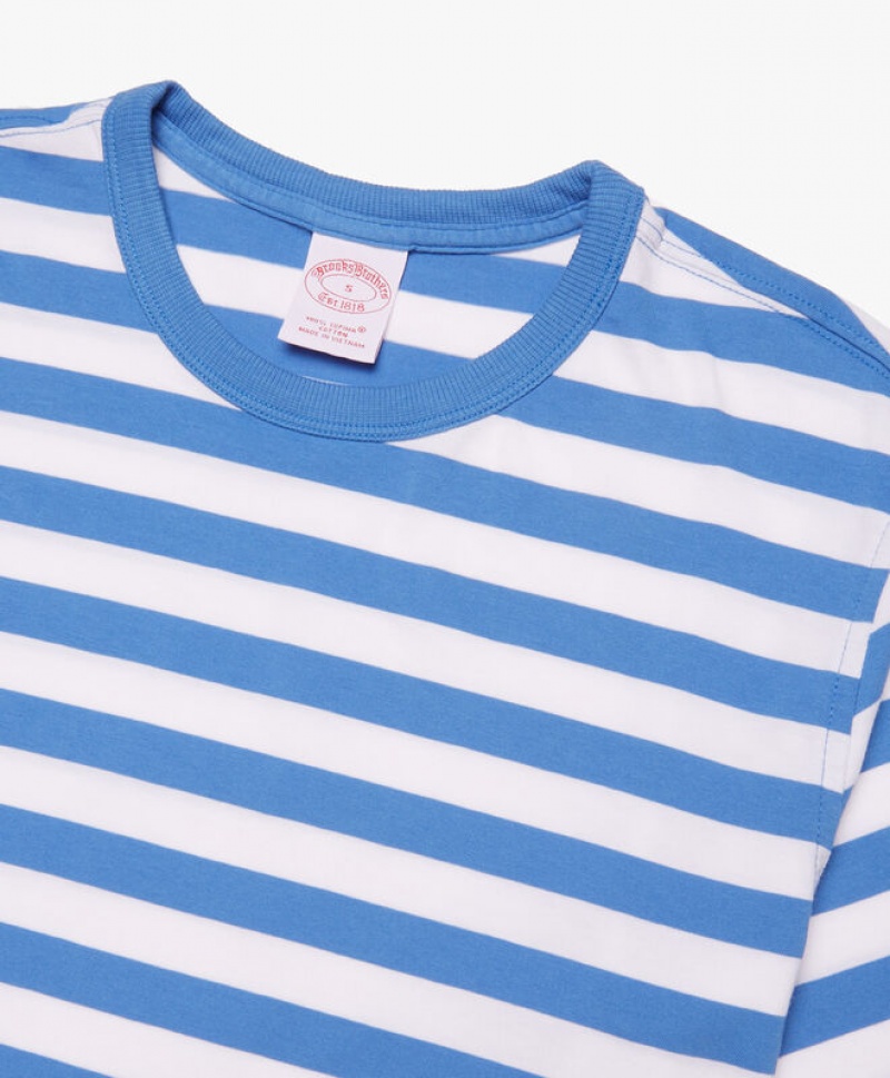 Blue Brooks Brothers Supima Cotton Slim Striped Men T-shirts | FCJ-839124